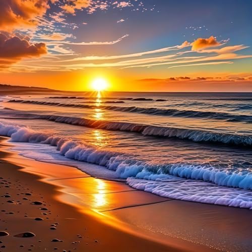 5D Diamond Painting Kits for Adults Beginner, Sunset Landscape Beach Diamond Art Kits for Adults, Full Drill Round Gem Art Paint by Diamonds Dots Crafts Kits for Home Wall Decor 13.7x13.7inch - color: KM673-1