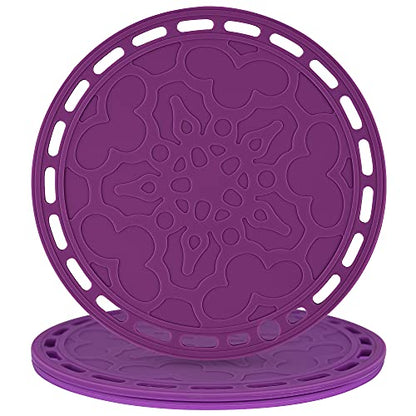 Silicone Trivet Mat Big Round Silicone Hot Pads and Trivets for Dishes and Pots, Countertops, Tables, Pot Holders, Spoon Rest Small Place Mats Set of 3 Color Purple - color: J: Purple