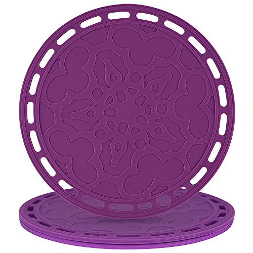 Silicone Trivet Mat Big Round Silicone Hot Pads and Trivets for Dishes and Pots, Countertops, Tables, Pot Holders, Spoon Rest Small Place Mats Set of 3 Color Purple - color: J: Purple