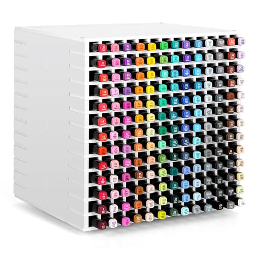 360° Rotating Marker Storage Rack, 338 Individual Slots Desktop Organizer Holder for Art Markers, Pens, Color Pencils - White