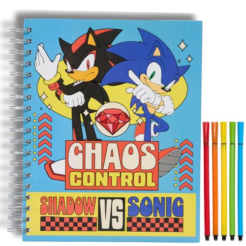 Sonic The Hedgehog Sketchbook for Kids with Washable Markers, 86 Blank Pages Spiral Bound, Sonic and Shadow - color: Sonic