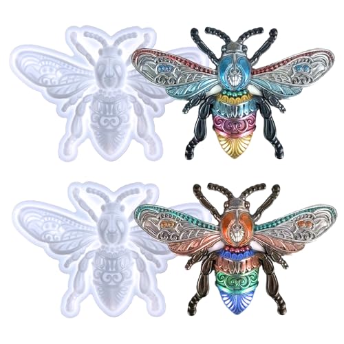 2PCS Bee Epoxy Resin Molds Large Bee Shape Animal Silicone Mold 3D Vivid Animal Pendant Mold Display Insect Series Chocolate Cake Fondant Decorating Silicone Mold Art Craft Wall Hanging Ornament - color: 2pc-Bee