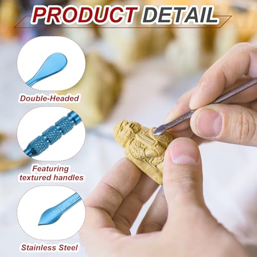 MECCANIXITY 3 Pcs Wax Carving Tools Stainless Steel 4.6 Inch Double-Headed Wax Carving Sculpting Tools for Modeling Sculpting Shaping, Blue - color: Blue