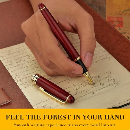 BEILUNER Luxury Personalized Wood Ballpoint Pen Writing Set,Rosewood-Elegant Fancy Nice Gift Pen Set for Signature Executive Business Office Supplies - Christmas Gift Boxed with Extra Refills (Black) - color: ,Redwood(Personalized)