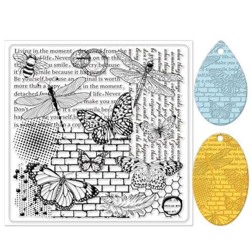 CHGCRAFT Polymer Clay Texture Sheets Butterfly and Dragonfly Silicone Texture Stamp Retro Polymer Clay Texture Pad Sheets Clay Texture Mat for Polymer Clay Making Earrings Jewerly Tools, 5.5x5.5inch - style: Butterfly and Dragonfly