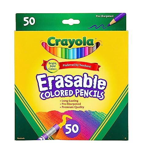Crayola Erasable Colored Pencils (50ct), Back to School Supplies for Kids, Teacher Gifts, 6, 7, 8 [Amazon Exclusive] - size: 50 Count (Pack of 1)
