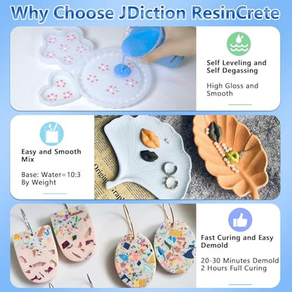 JDiction ResinCrete, 5000G Water-Based Eco-Friendly Formula, 20-30 Minutes Demold Fast Curing Eco Casting for Beginners, Mineral Casting Powder, Easy Mix for DIY Home Art - size: 5000G