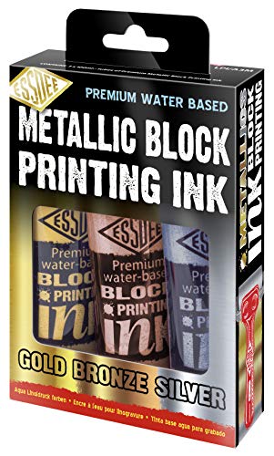Essdee Block Printing Ink 3 Pack (Metallic Gold, Silver, Bronze), 100ml x 3