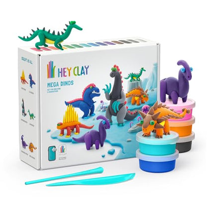 HEY CLAY Set - Colourful Modeling Air Dry Clay Kit for Kids 15 cans and Sculpting Tools with Fun Interactive Instructions App - Children 3+ (Mega Dinos) - style: Mega Dinos