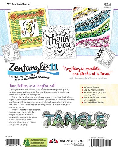 Zentangle 11: Lettering, Quotes, & Inspirational Sayings, Workbook Edition (Design Originals) 30 Original Tangles, Easy Practice Exercises and Techniques for Beginners, Beautiful Examples, and More