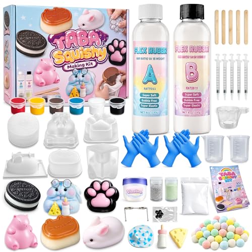 Funewest DIY Taba Squishy Making Kit for Girls 8-12, All-in-one Kit | Squishy Maker with Liquid Silicone & 6 Molds, Make Your Own Squishies, Screen-Free Creative Craft Birthday Gift for Kids
