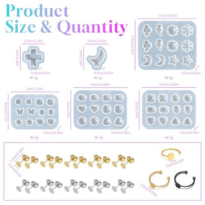 Epoxy Resin Molds Jewelry, Small UV Resin Molds Silicone Kit with Earring Backs & Ring Settings Accessories, DIY Mini Silicone Moulds for Earrings, Pendants, Rings, Necklace & Keychains Art Crafting - color: 29Pcs Small Jewelry Molds Set