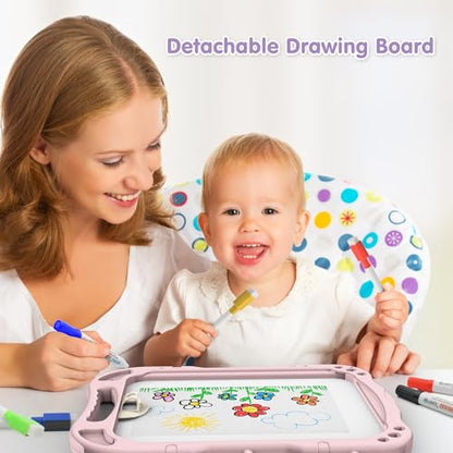Kids Art Easel, Adjustable Drawing Whiteboard & Chalk Board, Double Sided Toddler Easel with Painting Accessories, Birthday Gift Toy for Little Girls Boy Age 2 3 4 5 (Pink) - color: Pink