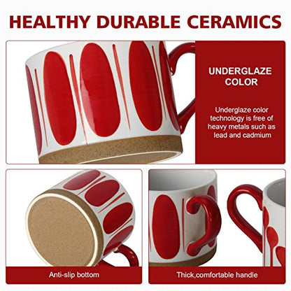 Koja 16 oz Premium Hand Painted Porcelain Ceramic Mug Set, Large Coffee & Tea Mugs, Elegant Decorative Durable Stoneware Microwave Safe Drinkware for Home Kitchen, 4-Pack - size: 16 oz Red