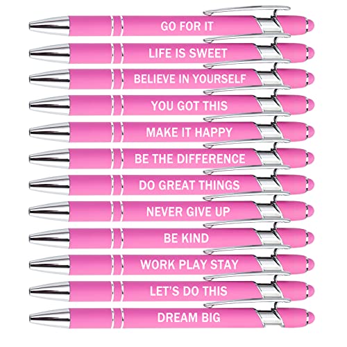 PASISIBICK 12 Pieces Pink Inspirational Motivational Quotes Snarky Screen Touch Stylus Ballpoint Pens, Office Encouraging Scriptures, Black Ink (Pink,Motivational) - color: Pink,Motivational