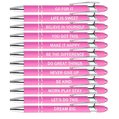 PASISIBICK 12 Pieces Pink Inspirational Motivational Quotes Snarky Screen Touch Stylus Ballpoint Pens, Office Encouraging Scriptures, Black Ink (Pink,Motivational) - color: Pink,Motivational