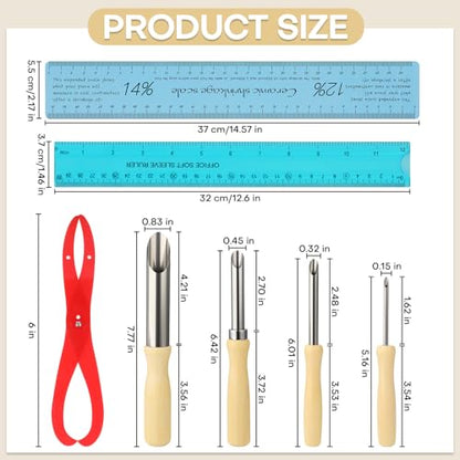 7Pcs Pottery Tools Set Includes Clay Sculpture Ceramic Shrinkage Scale Ruler, Standard Ruler, Bent-Leg Plastic Caliper, Stainless Steel Circular Clay Hole Cutters for Carving Shaping Modeling Drilling