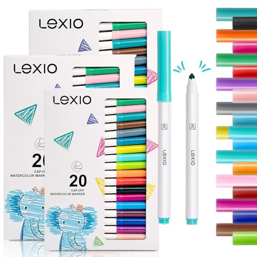 Lexio Washable Markers For Kids, 20 Vibrant Coloring, Washable Non Toxic Markers for Toddlers, Conical Tip, Easy Clean Coloring Book Marker Set for Kids Toddlers Adults Students (3 Box | 60 Markers) - size: 20 Count (Pack of 3)