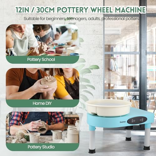 Huanyu Pottery Wheel with Bat System Lift Leg with LCD Screen & Foot Pedal Load Max 25lbs Clay 12" Electric Ceramic Machine Detachable Basin 350W Art Clay DIY Tool Kit