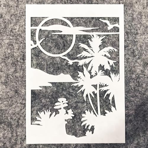 TIAMECH A4 Reusable Moon Tree Stencil for Painting | Night Scene Birds Layering Template, DIY Wall Art, Wood Furniture, Scrapbook & Crafts (8.3x11.7inch) - style: Moon Tree