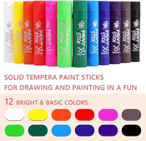 TBC The Best Crafts Paint Sticks for Kids Ages 2-8, 12 Classic Colors, Washable, Non-toxic, Tempera Paint Sticks for Crafts, Art Supplies, and Birthday Gifts - color: 12
