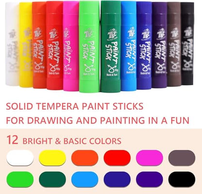 TBC The Best Crafts Paint Sticks for Kids Ages 2-8, 12 Classic Colors, Washable, Non-toxic, Tempera Paint Sticks for Crafts, Art Supplies, and Birthday Gifts - color: 12