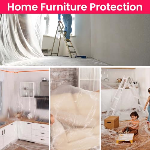 TAPEBEAR Pre-Taped Masking Film, 22" x 30Yards x 3Roll Plastic Sheeting Cover for Painting, Tape and Drape, Painters Masking Tape Film Plastic Drop Cloths for Auto, Appliance and Furniture - size: 3Refills/550mm x 27m