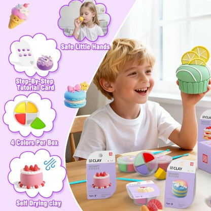 LOUFOR Air Dry Clay Kits - Modeling Clay for Kids, Ultra Light & Soft, Safe & Non-Toxic, 12 Boxes DIY Model Magic Clay with Sculpting Tools & Tutorials, Creatible Art Crafts Toys Gifts Boys Girls - color: #02-Dessert House