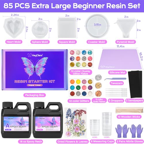 HeyClear Epoxy Resin Kit with Molds for Beginners -18 oz Super Clear and Hard Resina Complete Craft Supplies Set for Starter Casting Arts Crafts for Adults, DIY Creation Gifts - size: 18 oz Starter Kit