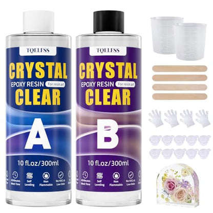 TQELFSS Epoxy Resin 20 OZ, Crystal Clear Epoxy Resin Kit, Fast Curing, Self Leveling, No Bubbles, No Yellowing Molding Casting for Molds, Jewelry Making, DIY Crafts -10 OZ Resina and 10 OZ Hardener - size: 20oz