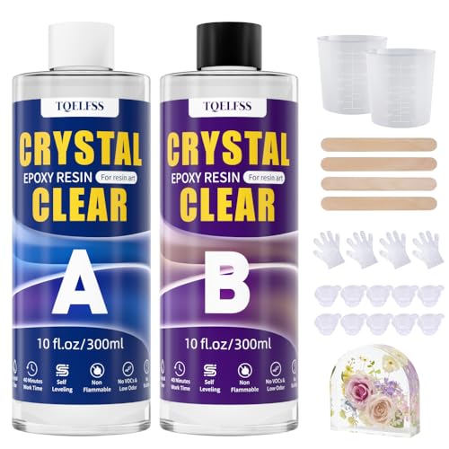 TQELFSS Epoxy Resin 20 OZ, Crystal Clear Epoxy Resin Kit, Fast Curing, Self Leveling, No Bubbles, No Yellowing Molding Casting for Molds, Jewelry Making, DIY Crafts -10 OZ Resina and 10 OZ Hardener - size: 20oz