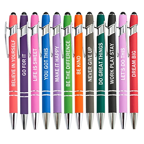 PASISIBICK 12 Pieces Motivational Inspirational Quotes Snarky Screen Touch Stylus Ballpoint Pens, Office Encouraging Scriptures, Black Ink (12 Color,Motivational) - color: 12 Color,Motivational