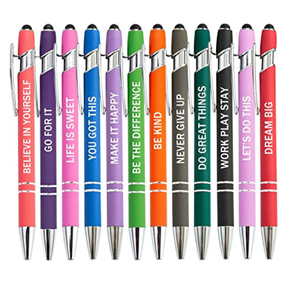 PASISIBICK 12 Pieces Motivational Inspirational Quotes Snarky Screen Touch Stylus Ballpoint Pens, Office Encouraging Scriptures, Black Ink (12 Color,Motivational) - color: 12 Color,Motivational