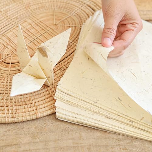 Vintage A4 Natural Fiber Banana Bark 50 Sheets Mulberry Paper Sheets Art Tissue Washi Paper Design Craft Art Origami Suppliers Card Making Writing Painting (Banana Bark Ivory, A4) - color: Banana Bark Ivory, size: 8.3 X 11.7 Inch