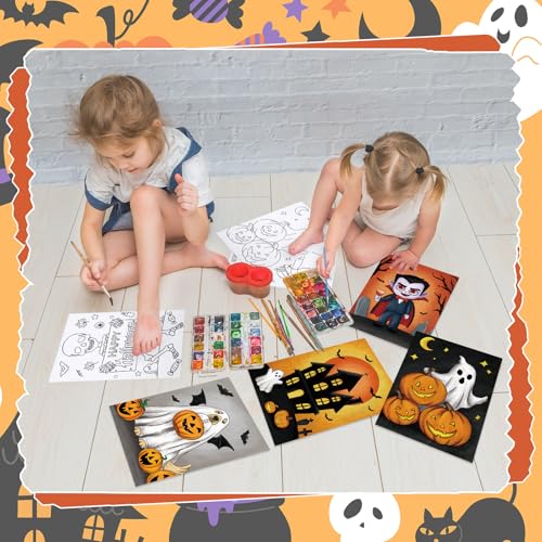Anseal 12 Packs Halloween Pre Drawn Canvas to Paint, 5" X 7" Pre Printed Canvas for Kids, Pre Stretched Canvas Outline Painting Boards for Beginners, Students, Party Favor (Halloween) - color: Halloween