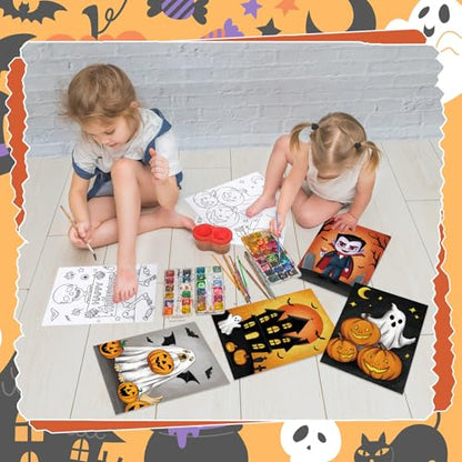 Anseal 12 Packs Halloween Pre Drawn Canvas to Paint, 5" X 7" Pre Printed Canvas for Kids, Pre Stretched Canvas Outline Painting Boards for Beginners, Students, Party Favor (Halloween) - color: Halloween