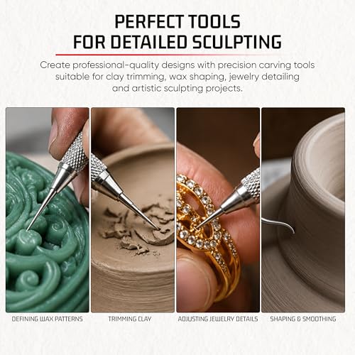 Rahish Tools Stainless Steel Wax Carver Tool Set, Double Ended Complete Carving Kit with Textured Grip for DIY, Clay, Dental Wax, Jewelry, Sculpting, Modeling, Pottery & Fine Detailing Works - 12 pcs