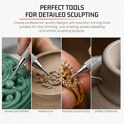 Rahish Tools Stainless Steel Wax Carver Tool Set, Double Ended Complete Carving Kit with Textured Grip for DIY, Clay, Dental Wax, Jewelry, Sculpting, Modeling, Pottery & Fine Detailing Works - 12 pcs