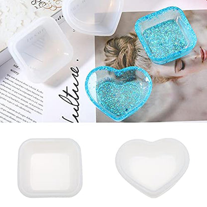 2 Pack Heart Shape Small Storage Box Resin Mold,Square Shape Jewelry Mini Bowl Silicone Mold, Cute Decorative Dish Containers Epoxy Casting Mold for Small Items Crafts Jewelry Art