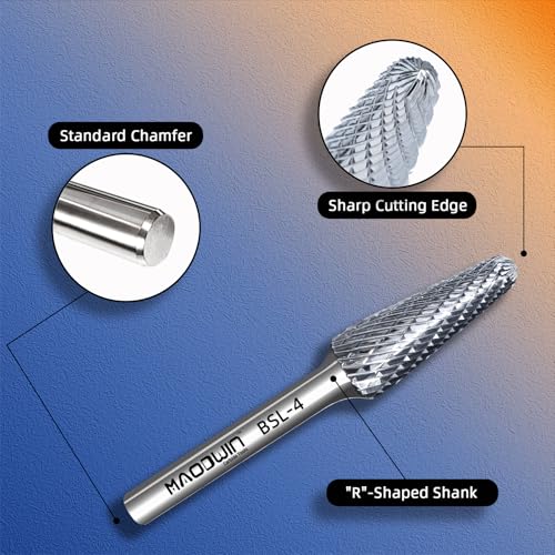 SL-4 Tapered Radius End Tungsten Carbide Rotary File Double Cut 3/8" Diameter×1/2" Length, 1/4" Shank Carbide Burrs Bits Precision Grinding for Jewelry, Tight Spaces, Metal/Wood Contouring - style: SL-4