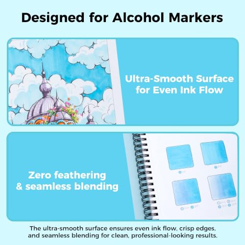 Ohuhu Double-Sided Marker Pad Sketchbook Bleedproof - 11"x14" Large Paper Size - 160 LB/280 GSM Heavyweight Smooth Drawing Paper - 50 Sheets/100 Pages - Spiral-Bound Sketch Book for Alcohol Markers - size: 11" x 14"