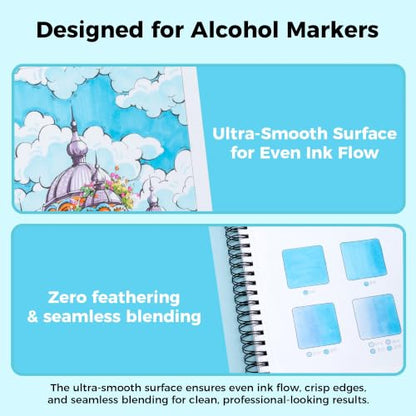 Ohuhu Double-Sided Marker Pad Sketchbook Bleedproof - 11"x14" Large Paper Size - 160 LB/280 GSM Heavyweight Smooth Drawing Paper - 50 Sheets/100 Pages - Spiral-Bound Sketch Book for Alcohol Markers - size: 11" x 14"