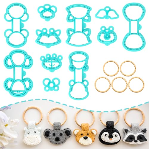 TAINSKY Animals Keychain Polymer Clay Cutter, Cute Polymer Clay Keychain Cutters, Boho Clay Cutters for Polymer Clay Jewelry, 11 Shapes Keychain Cutter, Penguin Polymer Clay Earring Cutters-A - color: Keychain -B