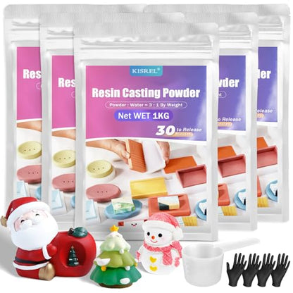 Resin Casting Powder 5000g, 20~30 Minutes Demold, Water Activated Plaster Powder for Craft Casting, Easy Mixing and Self Leveling - size: 5000g