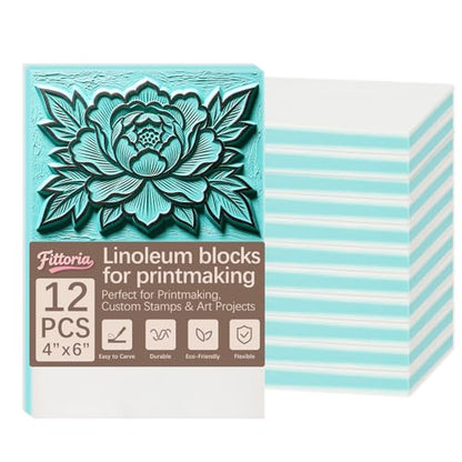 12 Pack 4"x6" Green Soft Rubber Linocut Blocks, Easy to Carve Relief Printing Blocks for Stamp Making, Linocut Printmaking, DIY Art and Hand Craft Projects - color: Green linocut 4x6x0.24in-12pcs