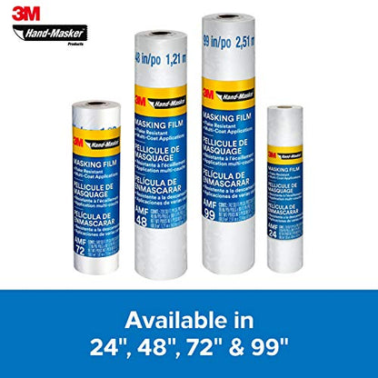 3M Hand Masker Advanced Masking Film, 8 Rolls, 99 in x 90 ft, Static Cling Keeps Film in Place, Prevents Liquids From Bleeding Through, Flake Resistant, For Indoors & Outdoors Use (AMF99-8C)