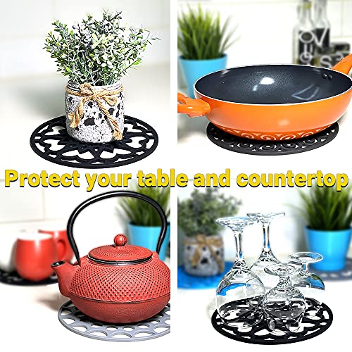 3 Set Silicone Trivet Mats With 1 Extra Large Included | Intricately Carved Insulated Flexible Durable Non Slip Thick Round Premium Trivets for Hot pots and pans | Orange - color: Orange