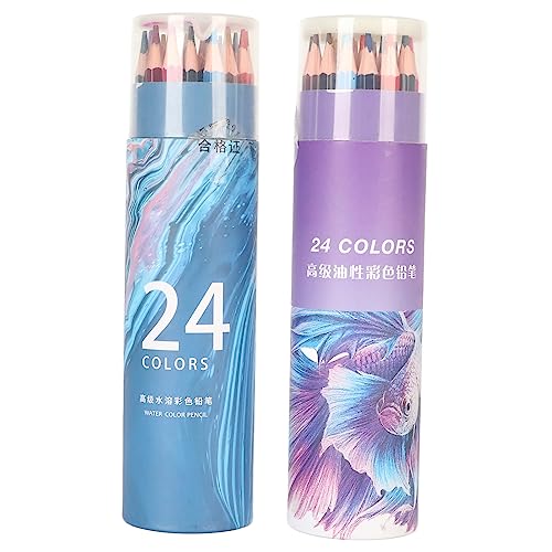 48Pcs Colored Pencils Set, Water Soluble and Oil Based, Vibrant Hex Sketch Pencils - Pre Sharpened, Solidwood Holders, Ideal for Coloring, Sketching, Painting