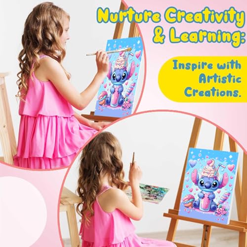 Cartoon Paint by Numbers Kit for Kids with Framed Canvas - with Wooden Easel, Easy Kids Paint by Number Kits Age 8-12, DIY Acrylic Oil Painting Kits with 4 Wooden Brushes Nice Gift Box (12x16 inch) - color: DKMT0187