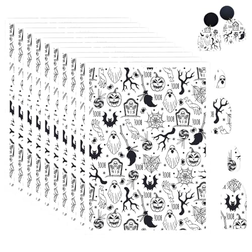 12 Sheets Halloween Theme Transfer Paper for Polymer Clay, 5.82X3.93 inch Transfer Sheets Polymer Clay, Print Polymer Clay Transfer Paper for DIY Art Jewelry Earrings Making - color: Halloween Theme